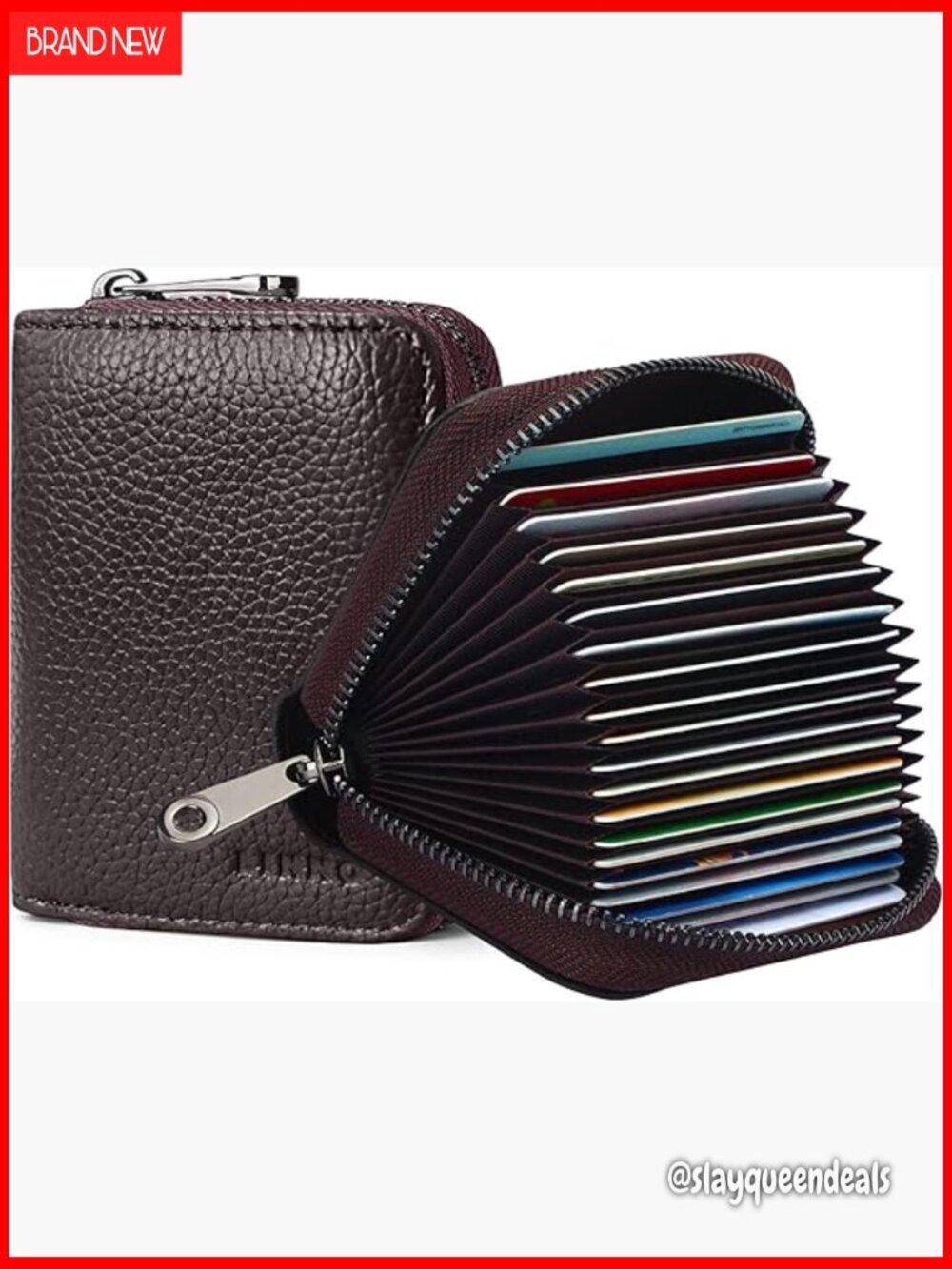 Genuine Leather RFID Blocking Wallet with 20 Card Slots Zipper Closure
